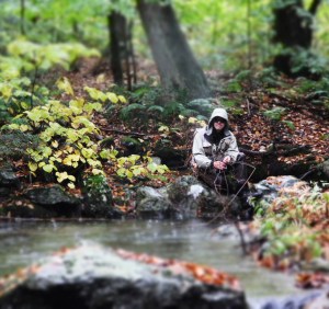 I'm usually a lot happier on a small stream than I look in this picture. Either someone's got his game face on, or is mortally depressed that the weatherman kicked the forecast.